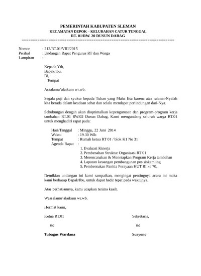 contoh surat undangan rapat perusahaan