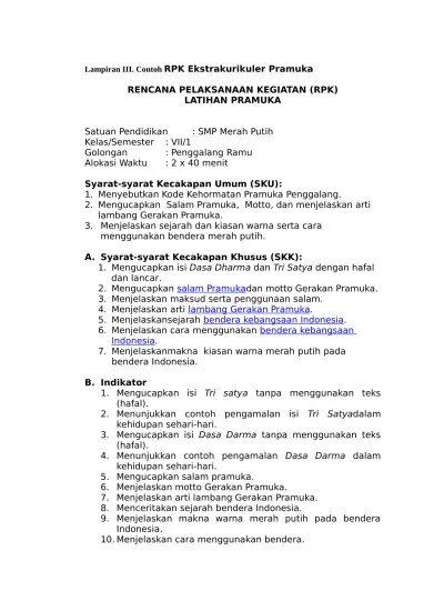 RENCANA PELAKSANAAN KEGIATAN (RPK) PRAMUKA