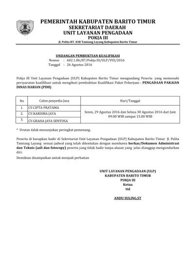 Top PDF und.pembuktian kualifikasi Pengadaan Pakaian Dinas Harian(PDH) -  123dok.com