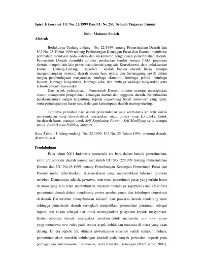 Top PDF Spirit Ekonomi UU No 22 Tahun 1999 dan UU No 25 1999 Sebuah  Tinjauan Umum - 123dok.com