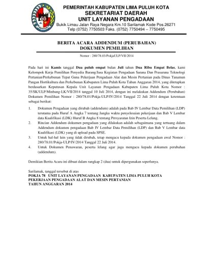 Berita Acara dan addendum Dok. Lelang