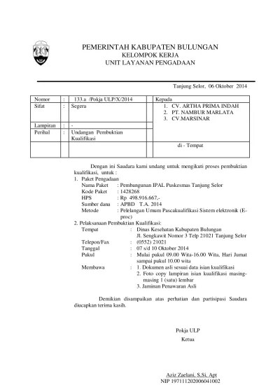 Pengumuman Pelelangan Gagal IPAL