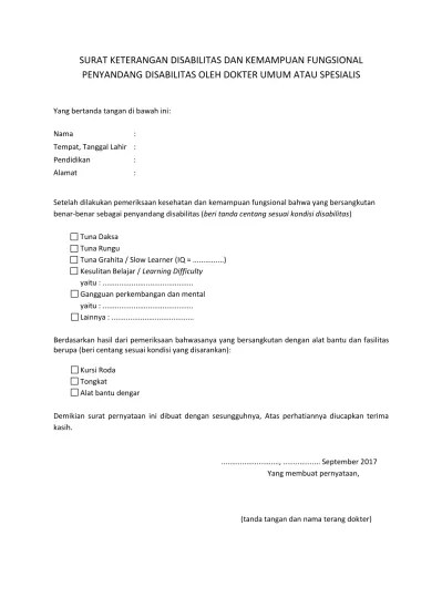 SURAT PERNYATAAN DISABILITAS