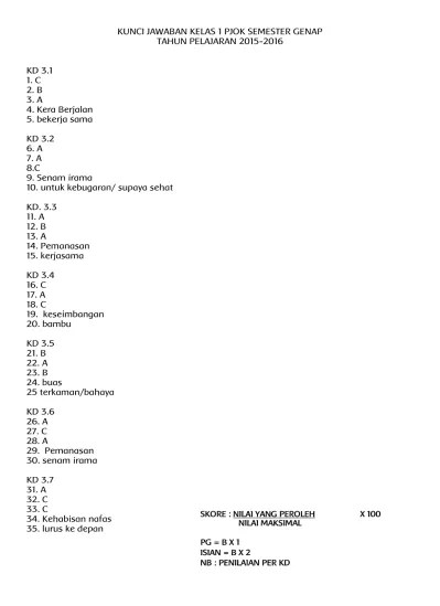 KUNCI JAWABAN KELAS 1 PJOK SEMESTER GENAP
