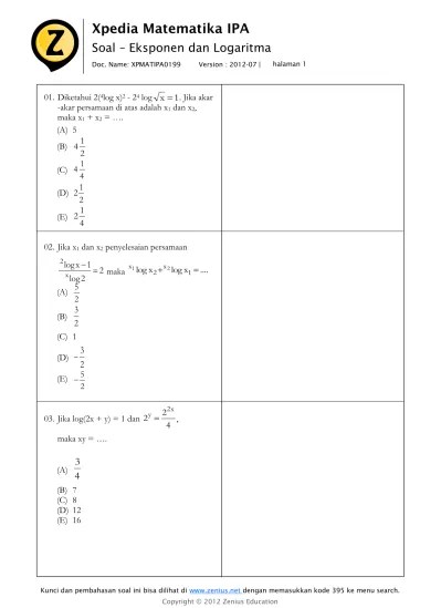 Soal Eksponen dan Logaritma Matematika Dasar