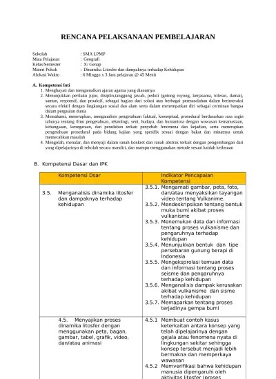 RPP Kurikulum 2013 Geografi SMA Kelas X, XI, XII Revisi - Gurugeografi.id  RPP K-13 Litosfer