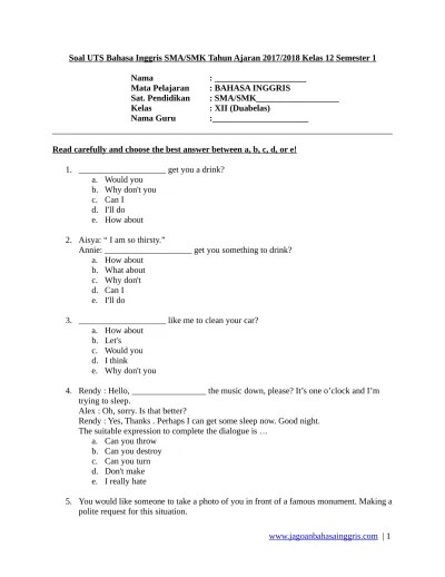 Top PDF UTS Bahasa Inggris Ganjil Kelas 12 sma - 123dok.com