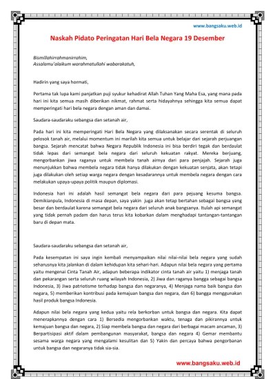 Naskah Pidato Peringatan Hari Bela Negara 19 Desember