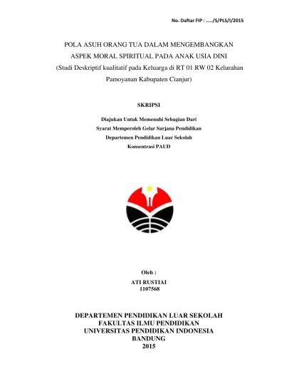 POLA ASUH ORANG TUA DALAM MENGEMBANGKAN ASPEK MORAL SPIRITUAL PADA ANAK  USIA DINI.