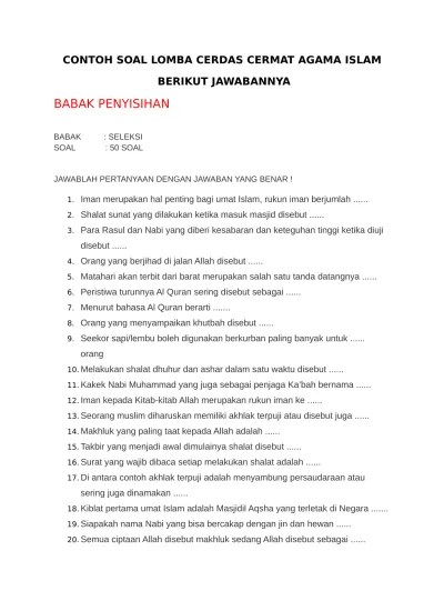 Soal Cerdas Cermat Pengetahuan Umum