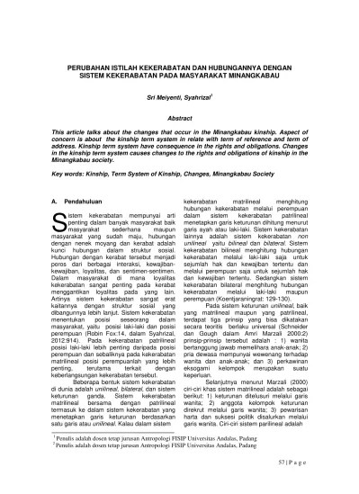 PERUBAHAN ISTILAH KEKERABATAN DAN HUBUNGANNYA DENGAN SISTEM KEKERABATAN  PADA MASYARAKAT MINANGKABAU ipi258183