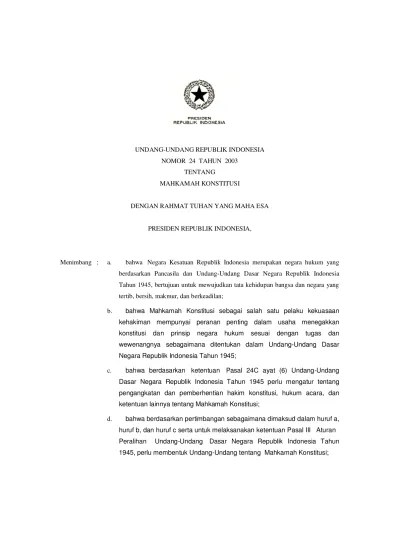 Top PDF Peraturan Perundangan UU no 24 th 2003 c - 123dok.com