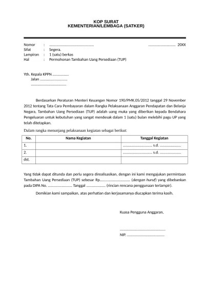 Format Surat Permohonan TUP, Daftar Rincian dan Surat Pernyataan