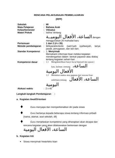 RPP Bahasa Arab Kelas 6