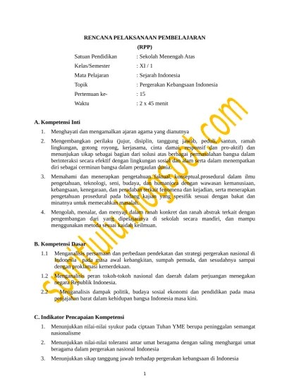 RPP SEJARAH INDONESIA XI PERTEMUAN 16