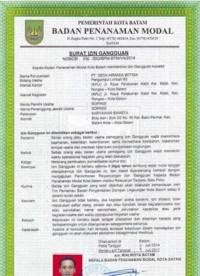 Top PDF Surat Izin Gangguan ( HO) - 123dok.com
