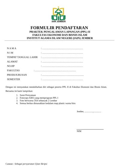 Formulir Pendaftaran PPL II