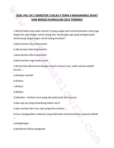 Soal UH 1 Tema elas 4 SD