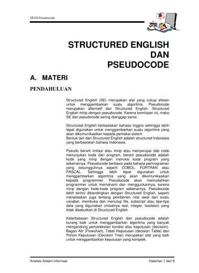 STRUCTURED ENGLISH DAN PSEUDOCODE