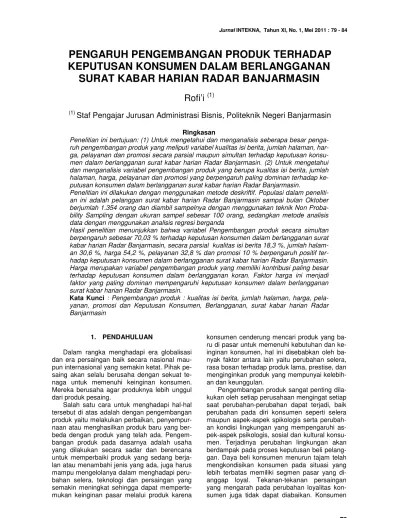 PENGARUH PENGEMBANGAN PRODUK TERHADAP KEPUTUSAN KONSUMEN DALAM BERLANGGANAN  SURAT KABAR HARIAN RADAR BANJARMASIN