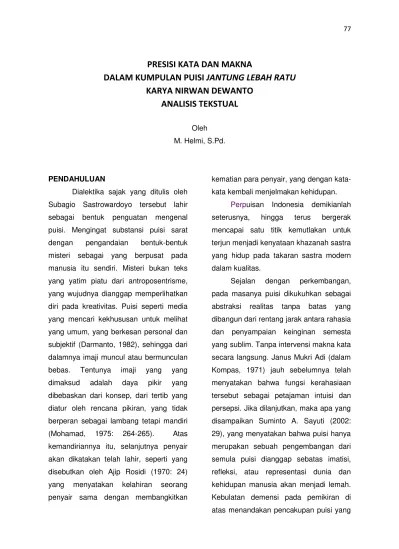PRESISI KATA DAN MAKNA DALAM KUMPULAN PUISI JANTUNG LEBAH RATU KARYA NIRWAN  DEWANTO ANALISIS TEKSTUAL