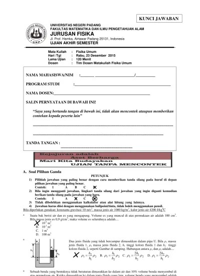 A. Soal Pilihan Ganda - KUNCI UTS FISIKA UMUM 2015