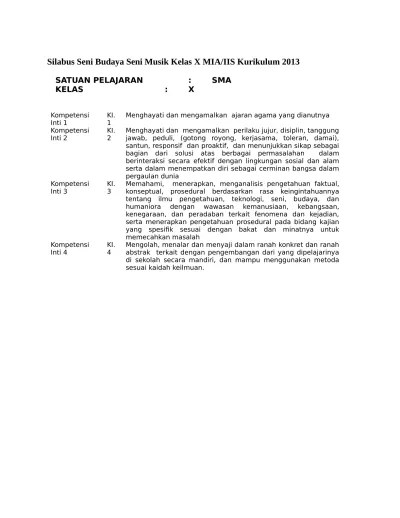 Silabus Seni Budaya Seni Musik Kelas X k