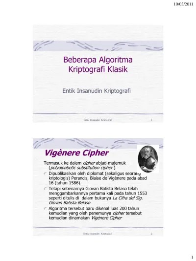 Beberapa Algoritma Kriptografi Klasik