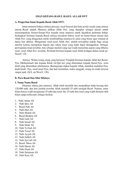 Bab 7 Rasul Rasul Itu Kekasaih Allah SWT