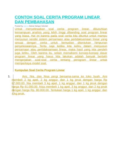 Contoh Makalah Matematika Program Linear