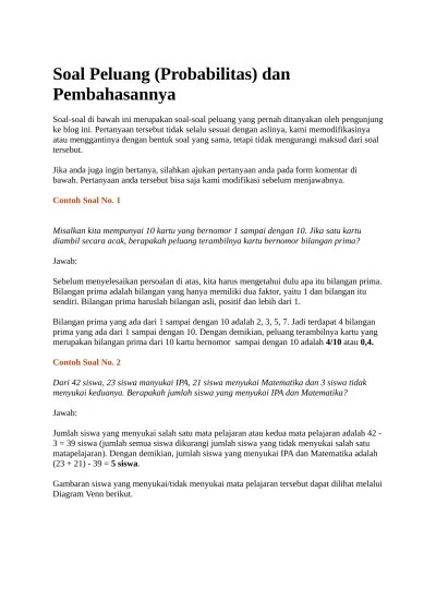 Soal Peluang Probabilitas dan Pembahasan
