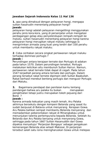 Jawaban Sejarah Indonesia Kelas 11 Hal 1