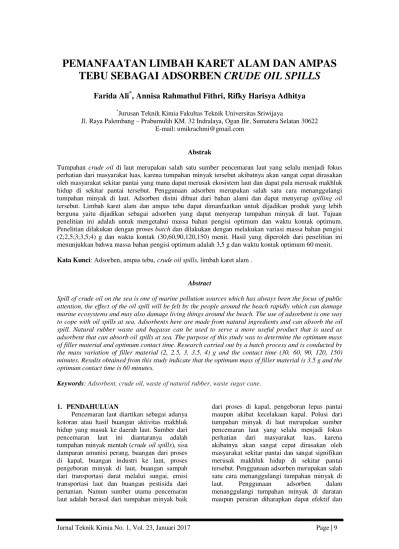 PEMANFAATAN LIMBAH KARET ALAM DAN AMPAS TEBU SEBAGAI ADSORBEN CRUDE OIL  SPILLS