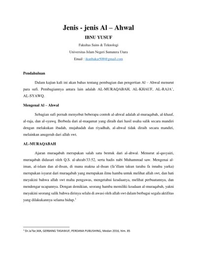 Jenis jenis Al Ahwal