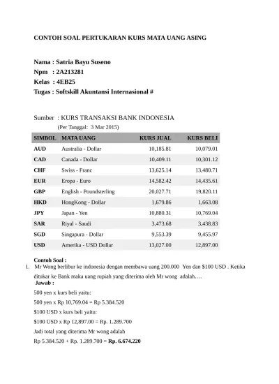 CONTOH SOAL PERTUKARAN KURS MATA UANG AS