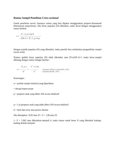 Rumus Sampel Penelitian Cross sectional