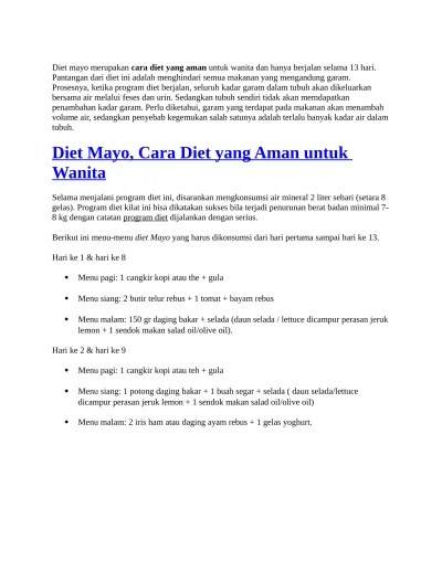 Diet mayo merupakan cara diet yang aman
