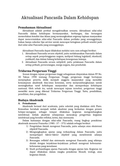Aktualisasi Pancasila Dalam Kehidupan docx