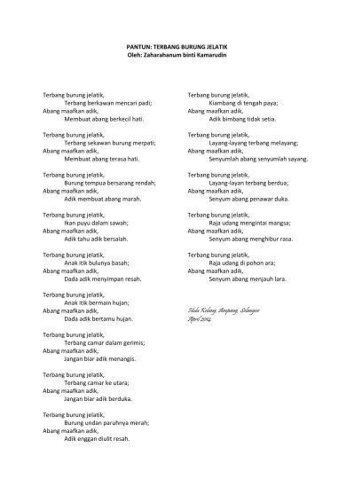 PANTUN Terbang Burung Jelatik