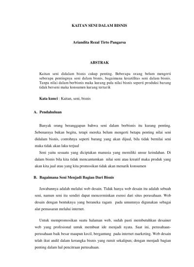 KAITAN SENI DALAM BISNIS dalam