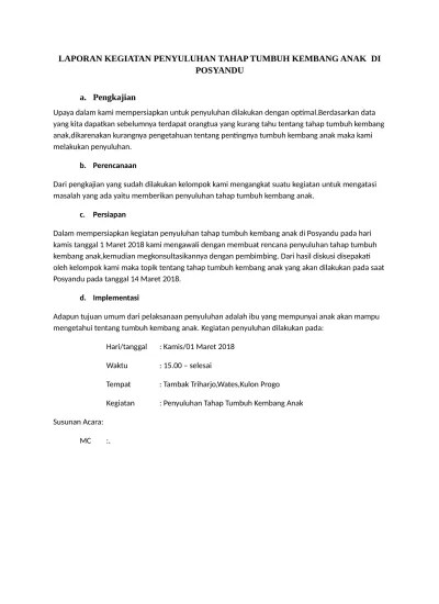 LAPORAN KEGIATAN PENYULUHAN TAHAP TUMBUH