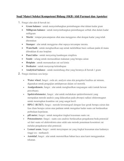 Soal Materi Seleksi Kompetensi Bidang (SKB) Ahli Farmasi dan Apoteker