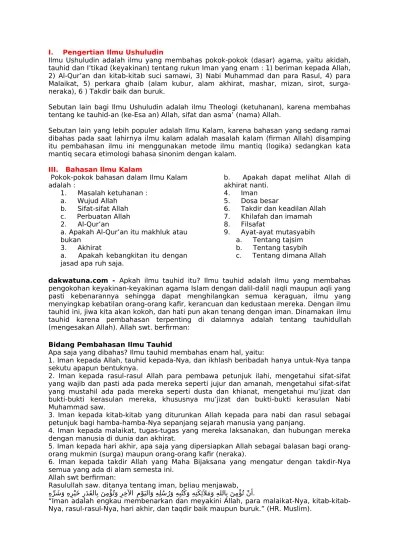 I. Pengertian Ilmu Ushuludin - Nama lain Aqidah