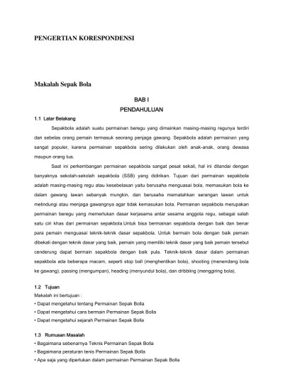 PENGERTIAN KORESPONDENSI Makalah Sepak B