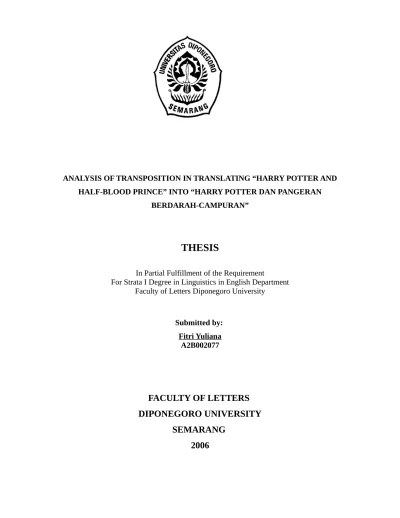 ANALYSIS OF TRANSPOSITION IN TRANSLATING HARRY POTTER AND HALF BLOOD PRINCE  INTO HARRY POTTER DAN PANGERAN BERDARAH CAMPURAN