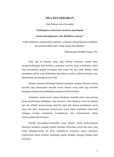 PELAKSANAAN SILA DALAM AGAMA BUDDHA MENI