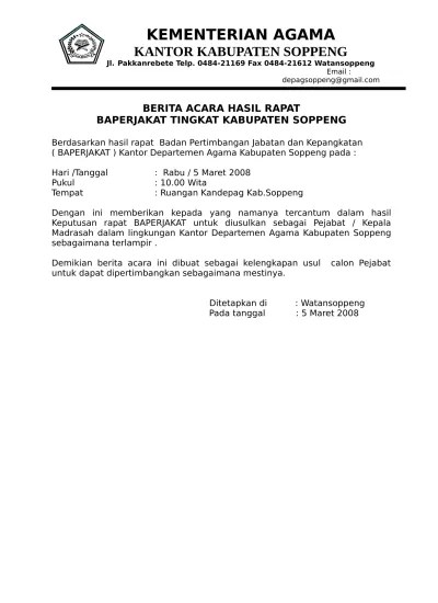Top PDF BERITA ACARA HASIL RAPAT BAPERJAKAT TING - 123dok.com