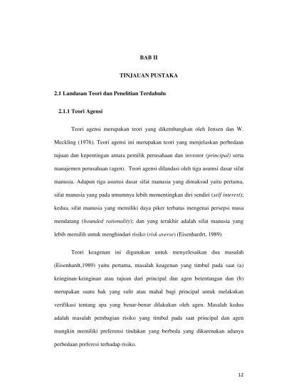 Top PDF BAB II TINJAUAN PUSTAKA 2.1 Landasan Teori dan Penelitian Terdahulu  2.1.1 Teori Agensi - Pengaruh Pengadopsian Isa, Ukuran Klien Audit,  Kompleksitas Audit, Risiko Litigasi, Profitabilitas Klien, Dan Jenis Kap  Terhadap