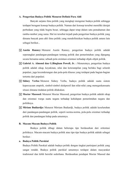 Pengertian Budaya Politik Menurut Defini