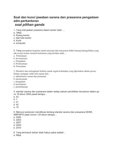Soal dan kunci jawaban sarana dan prasar